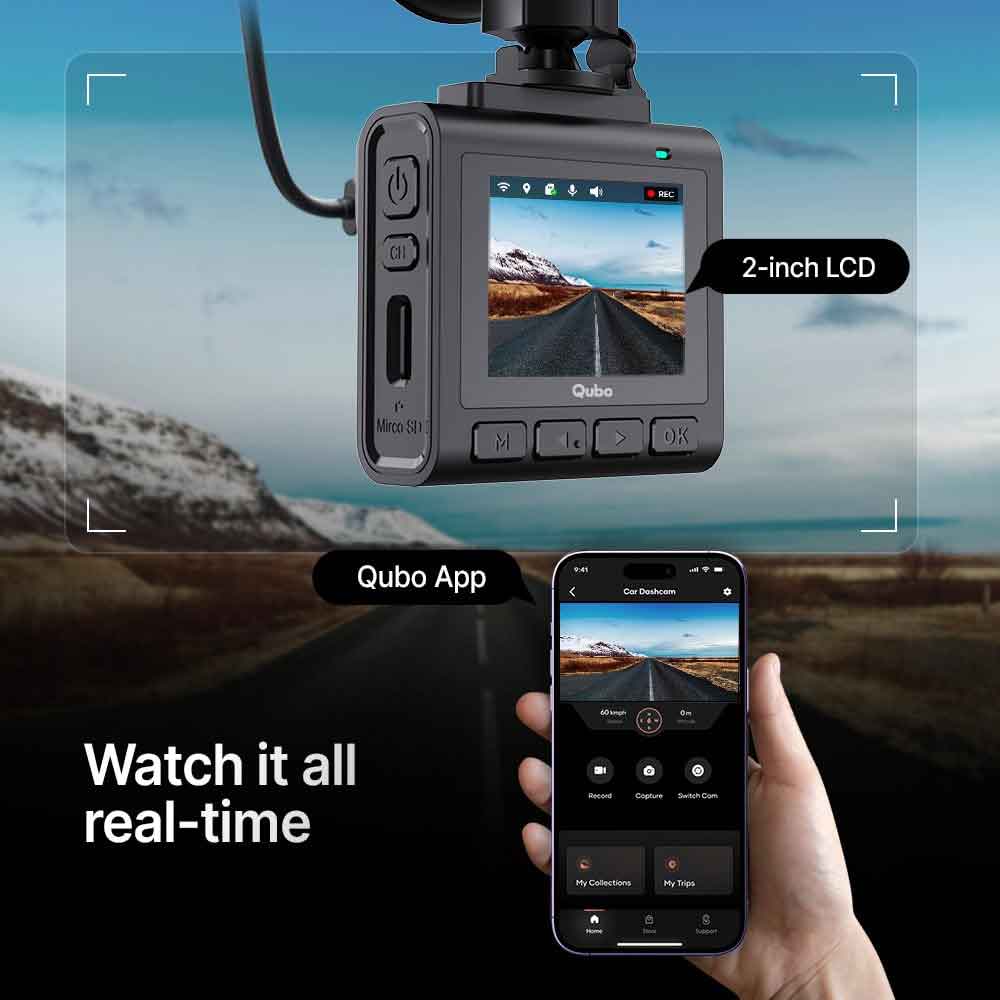 Qubo Smart Dashcam Pro 2.7K + Rear Cam