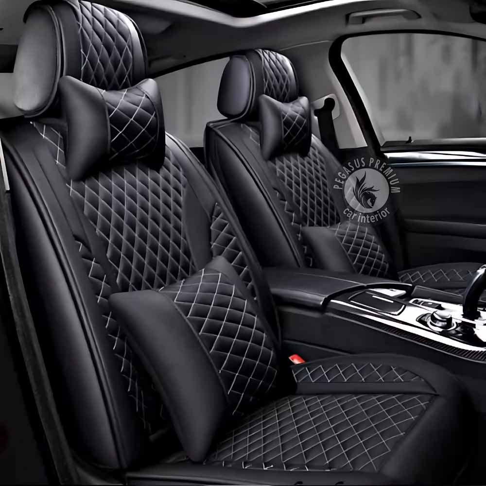 Toyota Innova Crysta Seat Cover in Black White Pegasus Premium