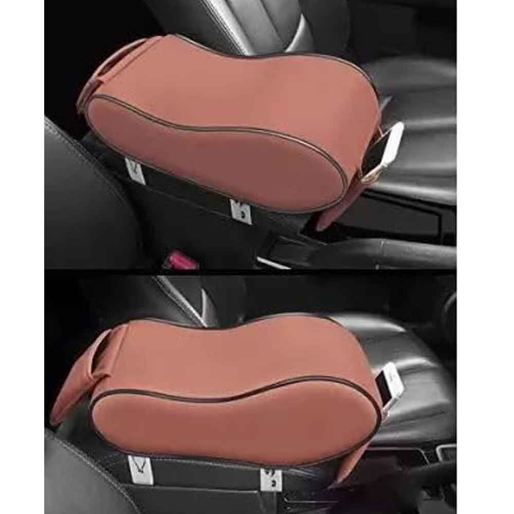 Universal Car Armrest in Tan Memory Foam with Phone Pocket Pegasus Premium