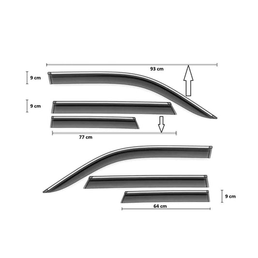 Car Window Door Visor & Rain Visor 6 Pcs. For 7 Seater