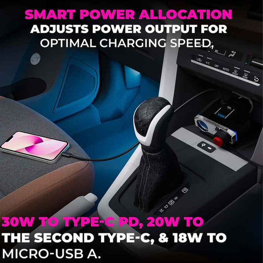 Cigarette Lighter Adapter Two Socket 200W with Two Type-C and Micro USB 78W Car Charger