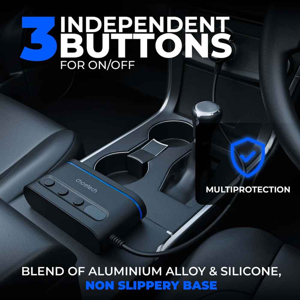 Cigarette Lighter Adapter Three Socket 200W with Two Type-C and Micro USB 68W Car Charger