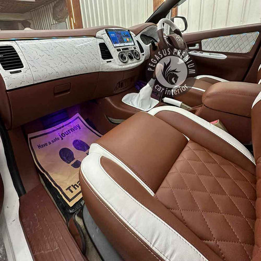 Toyota Old Innova Interior Modification in Tan & White - Pegasus Premium