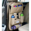 Car Seat Back Organizer in Beige with Foldable Dining Table Tray – Multi Pocket Storage Universal PU Leather