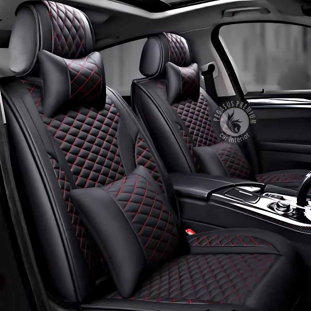 Kia Syros Seat Cover in Black Red Pegasus Premium