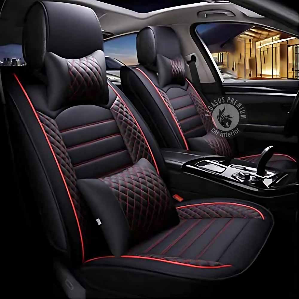 Volkswagen Taigun Seat Cover in Black Red Pegasus Premium