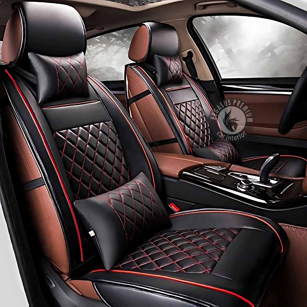 Kia Carens Seat Cover in Black Tan Pegasus Premium