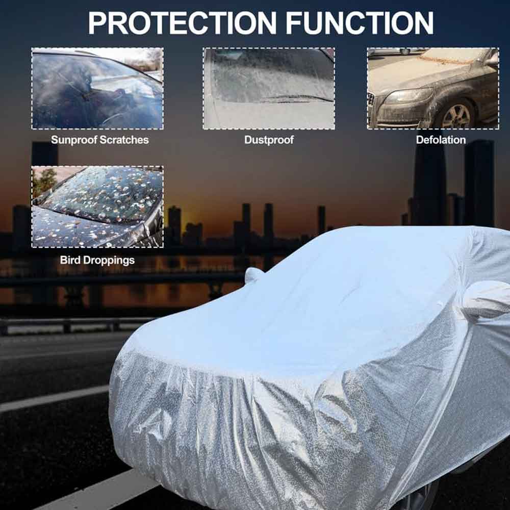 Waterproof Car Body Cover Silver with Mirror and Antenna Pocket, Soft Cotton Lining For 7 Seater