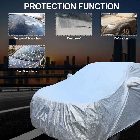 Waterproof Car Body Cover Silver with Mirror and Antenna Pocket, Soft Cotton Lining For 5 Seater