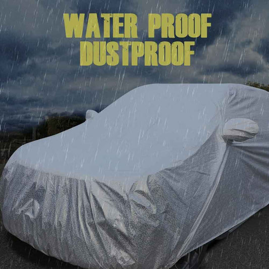 Waterproof Car Body Cover Silver with Mirror and Antenna Pocket, Soft Cotton Lining For 7 Seater
