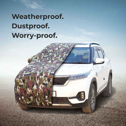 Waterproof Car Body Cover Jungle with Mirror and Antenna Pocket, Soft Cotton Lining For 7 Seater