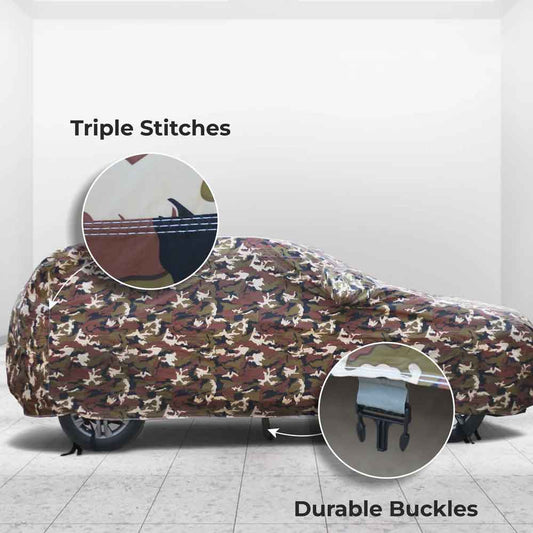 Waterproof Car Body Cover Jungle with Mirror and Antenna Pocket, Soft Cotton Lining For 7 Seater