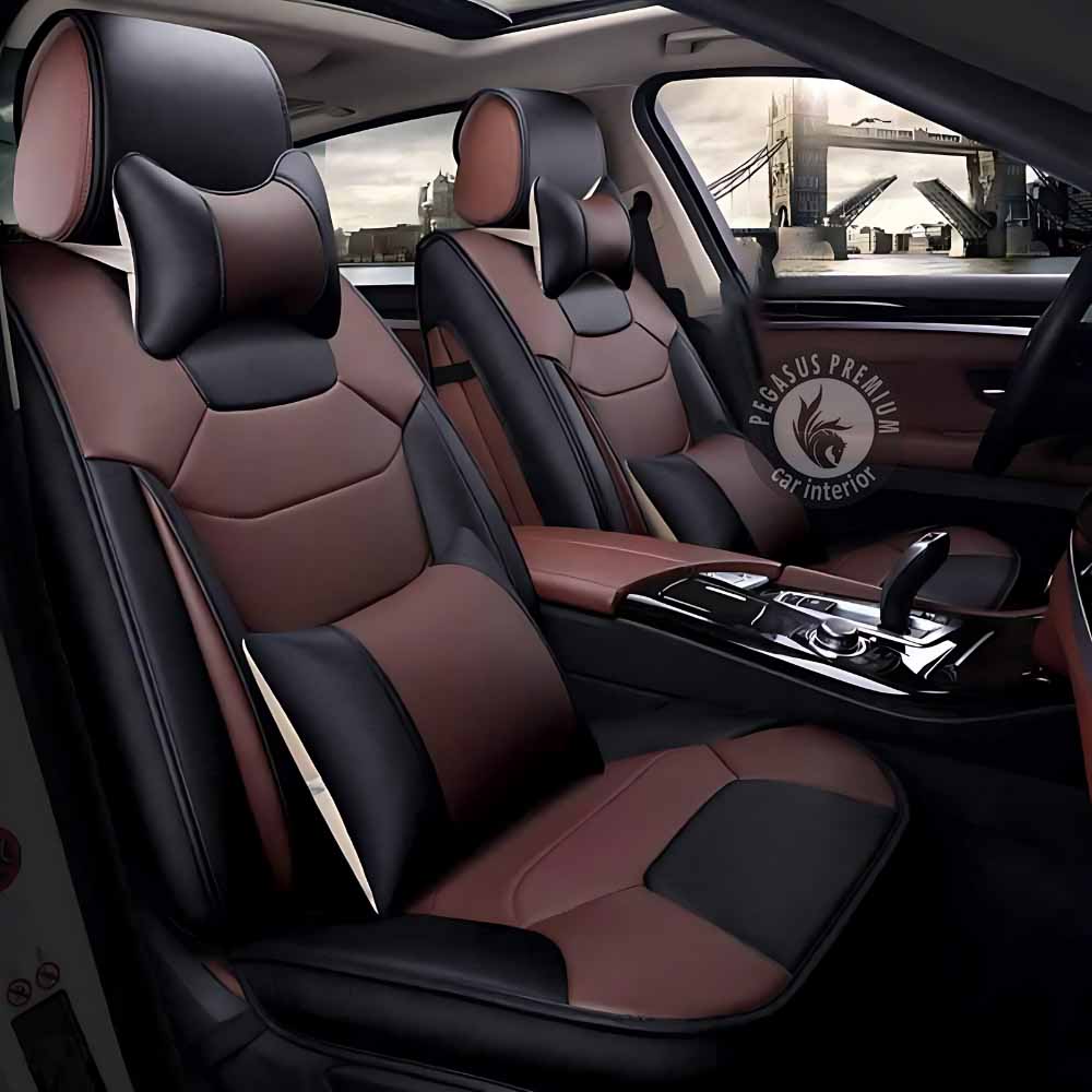 MG Hector Plus Seat Cover in Black Brown Pegasus Premium
