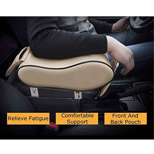 Universal Car Armrest in Beige Memory Foam with Phone Pocket Pegasus Premium
